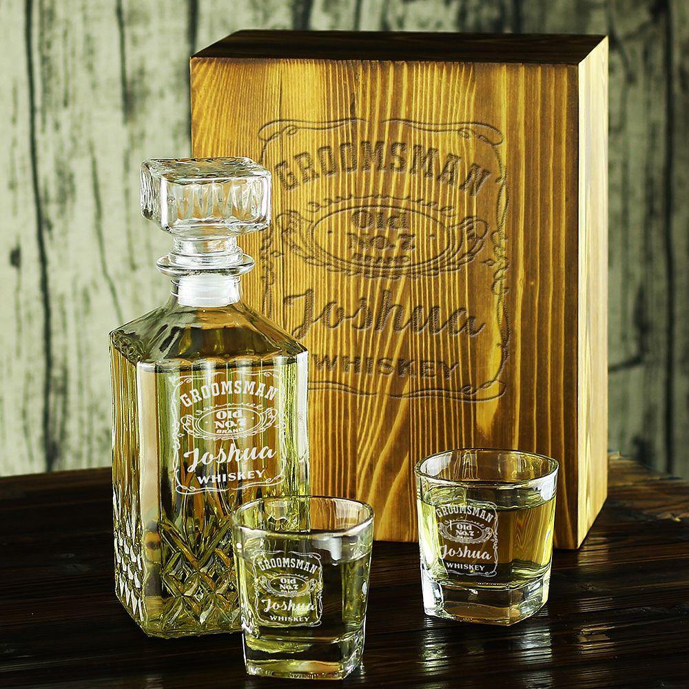 Personalized Whiskey Decanter With Wood Box Groomsmen 
